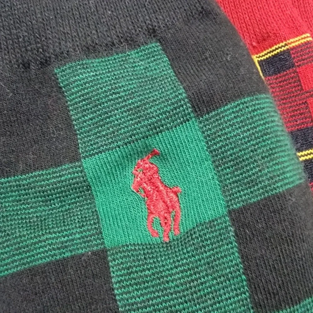 Polo Ralph Lauren Socks Mens 10-13 Red Green Plaid Pony Crew 2 Pairs Mid Calf